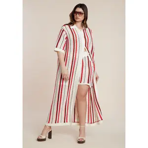 ELOQUII Women's Plus Size Striped Crochet Duster