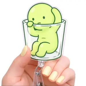 Kawaii Green Nurse Buddy Badge Reel | Retractable Acrylic ID Holder