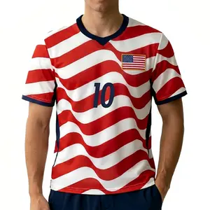USA Inspired Red White Striped Soccer Jersey with Number 10
