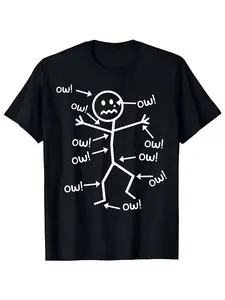 Humorous Chronic Pain Awareness T Shirt for Summer Casual Wear Round Neck Short Sleeve Machine Washable Everyday Cotton Menswear Graphic Crewneck Top Womenswear Streetwear Tshirt Stylish Print Tee