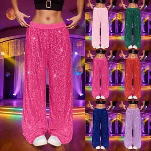 Fashionable Sequined High-waist Wide-leg Trousers Spring