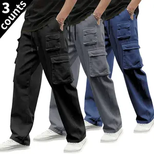 Men's Loose-Fit Non-Stretch Multi-Pocket Work Pants (Set of 3) - Functional, Practical Clothing for Outdoor Activities
