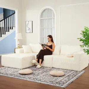 Garvee 108'' Modular Sectional Sofa Couch for Living Room with Cloud Memory Foam, Boneless Design, Corduroy Sponge Compression, Deep Seat Comfort, No Assembly Required, Grey