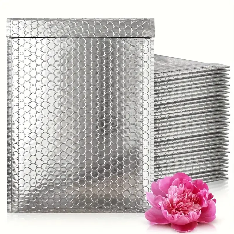 25/50pcs 11x14'' Metallic Bubble Mailers, Silver Self-Seal Aluminum Coated Bubble Envelope, Waterproof Shockproof Thickened Bubble Pouches, Industrial Scientific Packaging Supplies, Postal Mailers, Logistics Transport