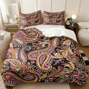 Vintage Bohemian Paisley Duvet Cover Set,No Filler,Includes 1 Duvet Cover & 1-2 Pillowcases,Vibrant Digital Print Bedding Set,Breathable Bedding Set,Cozy Lightweight,Boho Room Upgrade & Gift for Adults & Teens,Ideal for Dorm, Bedroom Decor