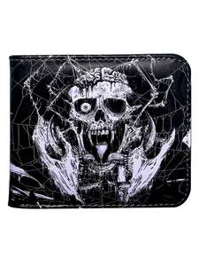 New Street Style Skull Print Wallet, Men's Dark Theme Short Multi-Card Holder, Student Coin Purse, Fashionable and Cool Design