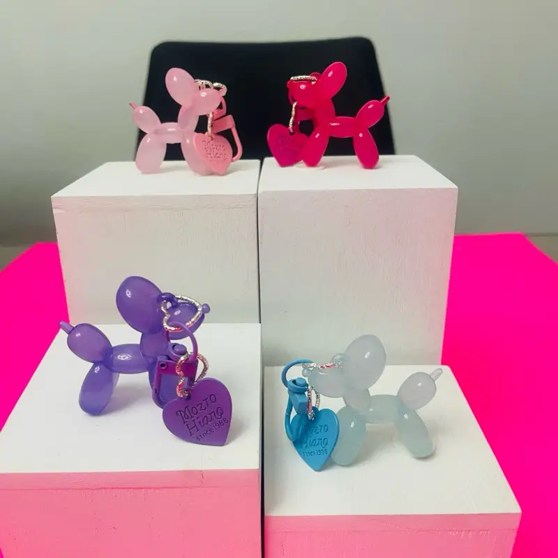 4-Piece Stylish Y2K High-Fashion Jelly Balloon Dog Keychain Set - Compact, Practical Unisex Epoxy Resin Alloy Charm with Split Ring for Backpacks, Wallets, Car Keys - Rich-Color Decoration for Women