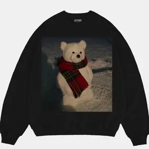 Polar Bear Snowman Christmas Sweatshirt, Cute Plaid Scarf Winter Jumper, Snow Bear Holiday Crewneck, Cute Winter Sweater