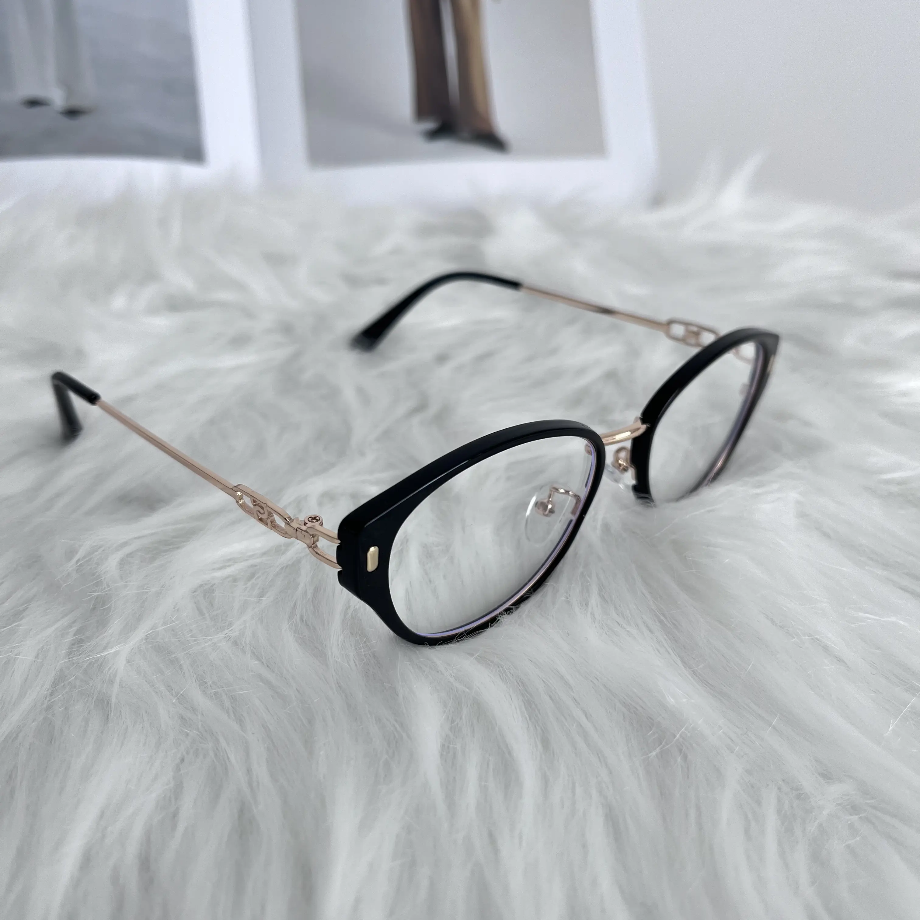 Office Siren Full-Rim Glasses with Metallic Gold-Tone Temples, Unisex Workwear Frames in Lightweight High-Density Material