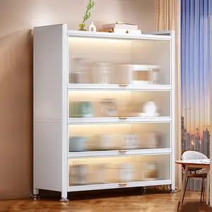 Joybos 5 Tier Sturdy Metal Design Storage Organizer Cabinets With Magnetic Aesthetic Interior Clear Doors With Drawers Modern Storage Organization Furniture Boxes & Bins white wear-resistant for Living Room Kitchen