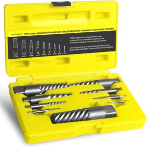 9 count  Spiral Flute Extractor -Easy Out Bolt Screw Extractor Set Square Shank Reverse Bit Set for Removing Broken Screws, , and Studs with Reverse Drill Bit Extractor Set