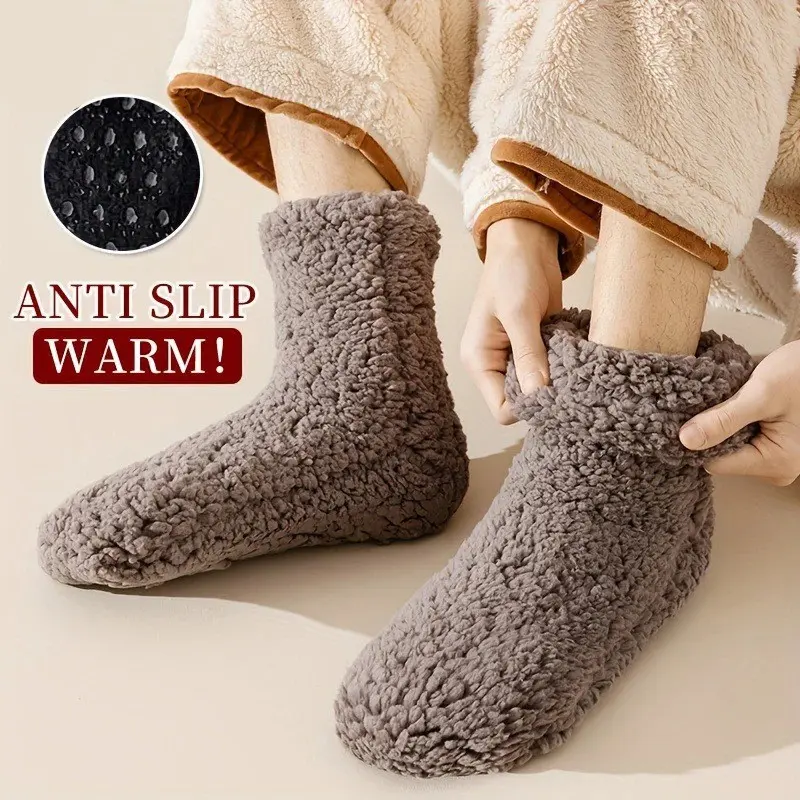 Men's Thermal Winter Plush Floor Socks, Warm Anti-Slip Outdoor Footwear, Ideal for Snow & Ice, Comfortable and Durable Design