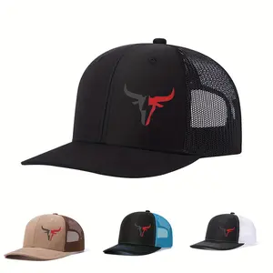 A Breathable Outdoor Sports Cap Featuring a Bull Head Print, an Adjustable Richardson Hat, Suitable for Both Men And Women As a Baseball Cap. honky tonk felt cowboy