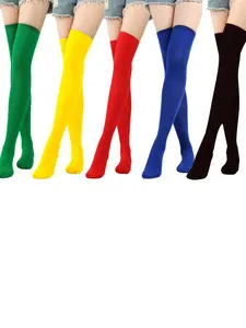 1 Pairs New Christmas Socks Red Socks Blue Socks Green Socks Yellow Socks Over-the-knee Stockings European American Holiday Socks High Socks Simple All-match Socks