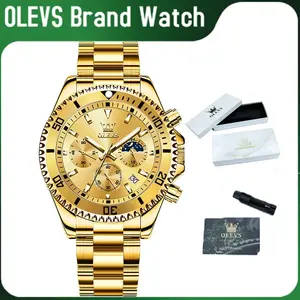 OLEVS Men's Diamond Watch Business Dress Style Analog Quartz Stainless Steel Waterproof Luminous Date Two-Tone Luxury Casual Wristwatch