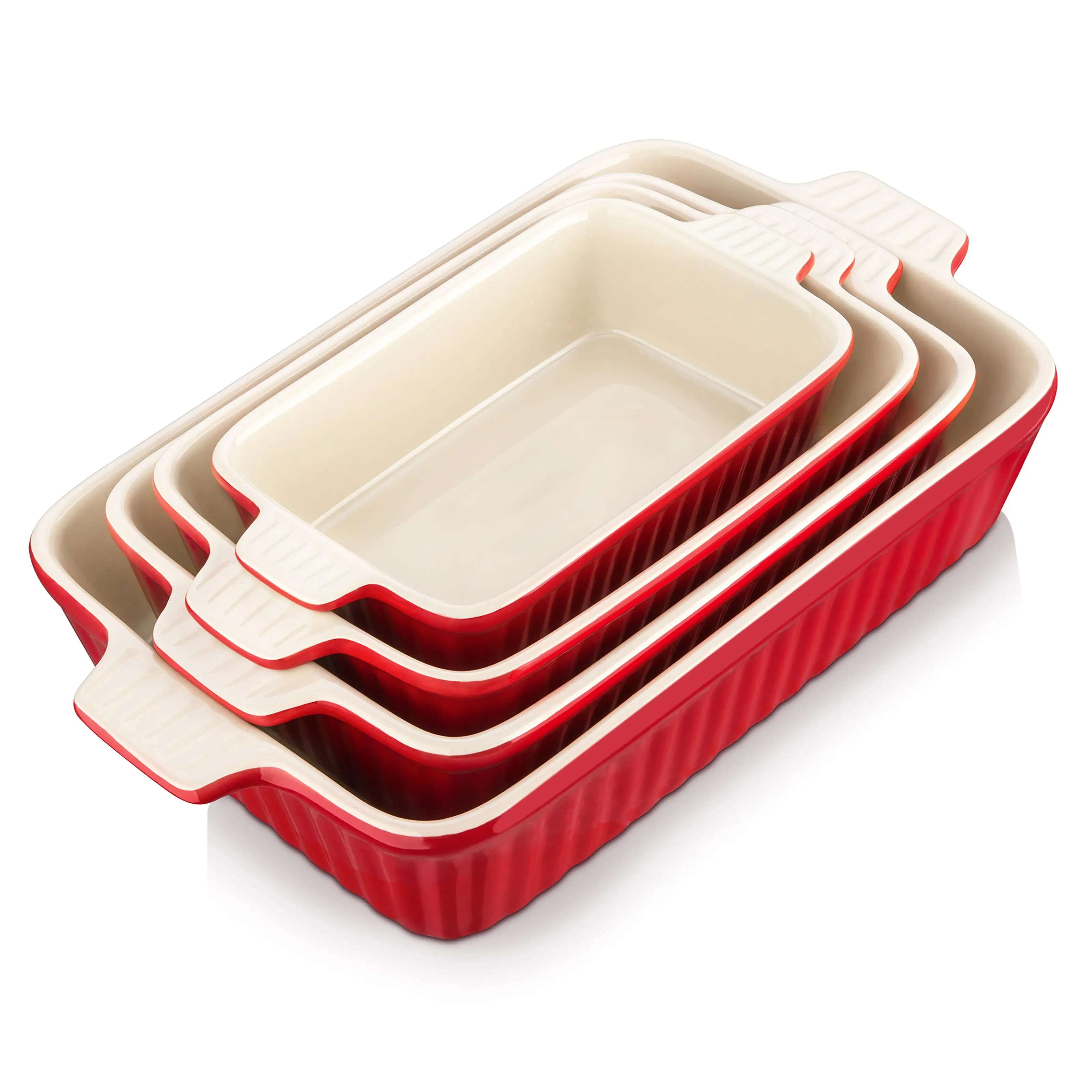 MALACASA 4-Piece Ceramic Bakeware Set - Nonstick Rectangular & Oval Baking Pans with Handles, Oven Safe Dishwasher Safe reusableramekins, Kitchen Cookware for Casseroles, Brownies, Roasting Winter Holiday summerwins