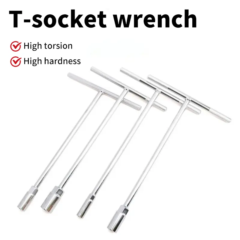 Metric 4-Piece T-Handle Socket Wrench Set, 8mm-10mm-12mm-14mm Hex Sockets, for Motorcycle & Auto Repair Hand Tool Needs