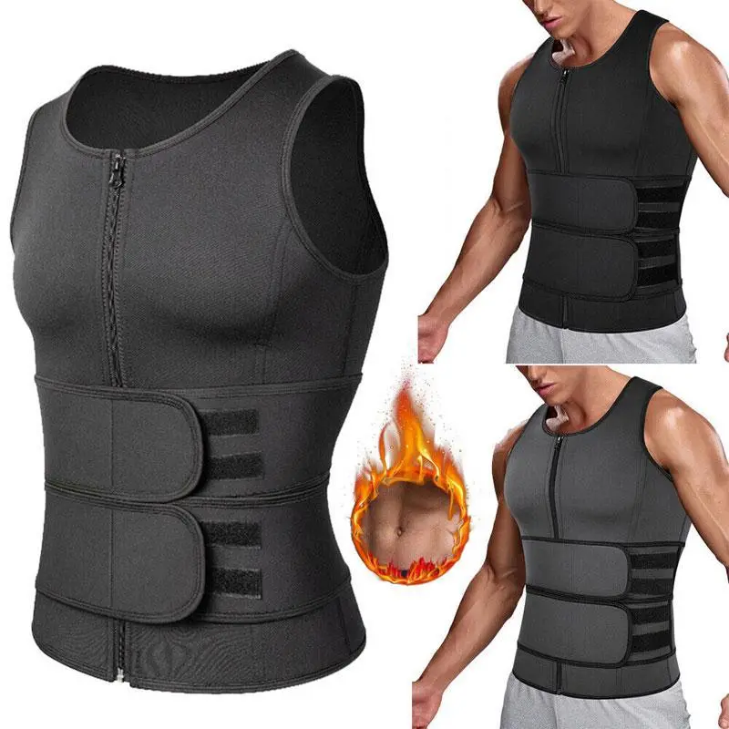 Men's Sauna Vest Waist Trainer, Quick Dry Sleeveless Compression Body Shaper with Zipper and Double Belts for Tummy Control, Workout Vests, Quick Dry Vest