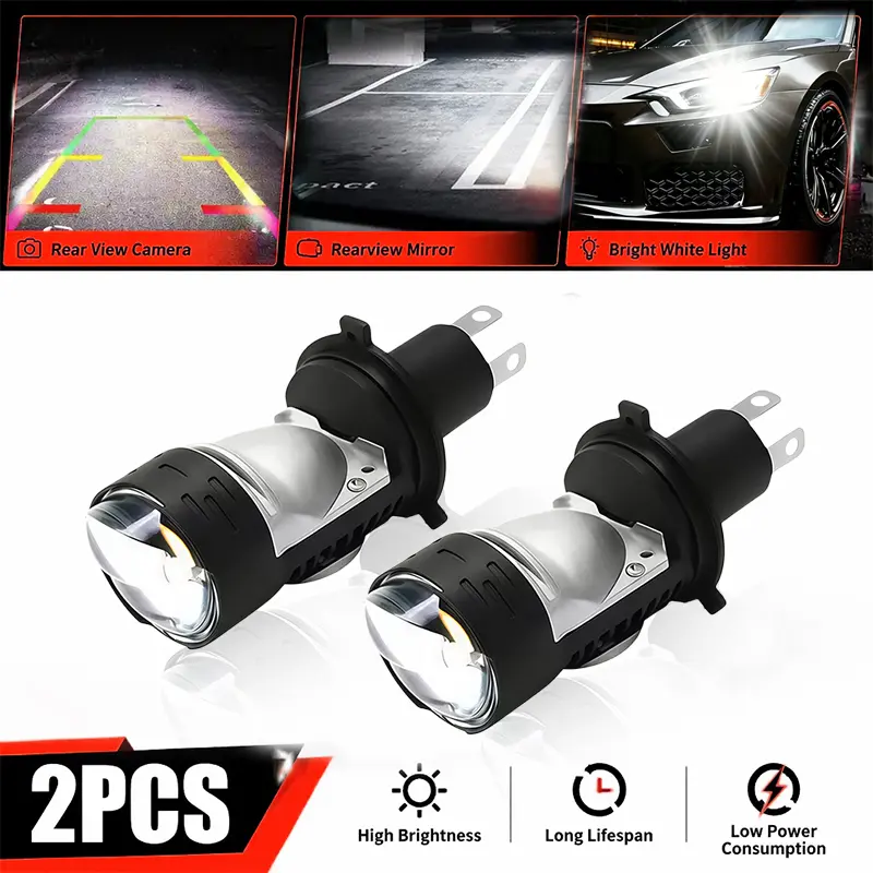 OKCKMK 2026 New H4 White LED Headlight, HD Lens LED Car Light, 12/24V, 6000K Cool White Light, High Lumen Output, CANBUS Compatible, suitable for cars, motorcycles, off-road vehicles, plug-and-play bulb