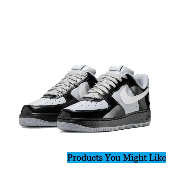 Unisex Vintage Glossy Black-and-White Spliced Low-Top Patent Leather Sneakers, Rear-Heel Embroidery, Dual-Tone Thick Rubber Outsole, Hip-Hop Street Lace-Up Trainers, Original Matched Shoe-Box Included (Brand-New)