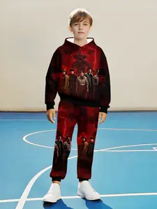 Stranger Things Demogorgon Flame Set, Boys Spring & Fall Fitted Hoodie + Pants, Soft Stretch Skin-Friendly TV Ip Clothing