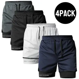 Pack of 4: men’s summer ice silk shorts, cool-feel quick-dry sweat-wicking breathable sports casual shorts, lightweight basketball shorts, suitable for running and fitness.