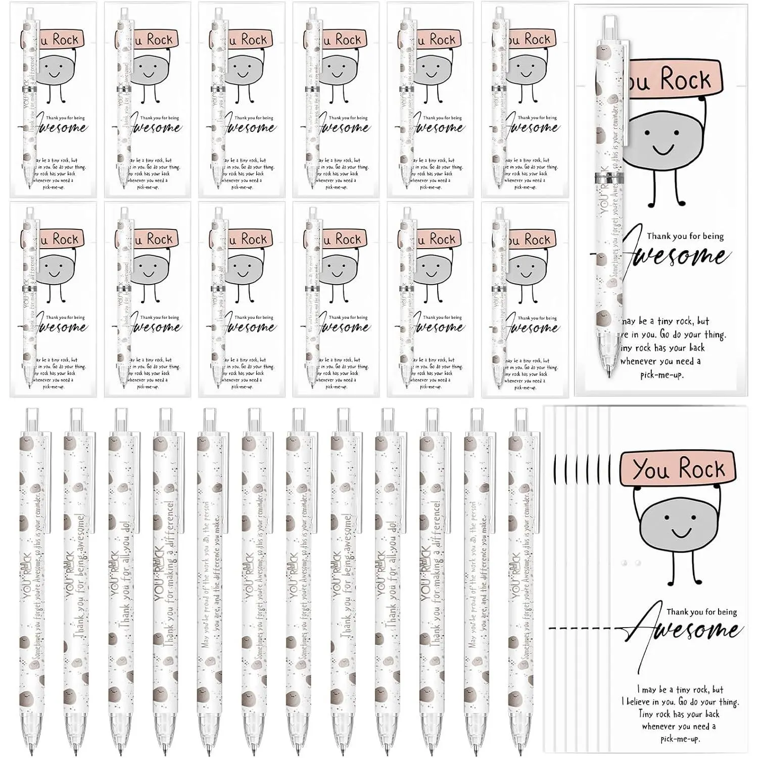 24 Set You Rock Gifts Bulk Party Favors Inspirational Retractable Pencils 0.7mm Funny Mechanical Pencils with Positive Cards for Teacher Team Coworker Employee Office Supplies