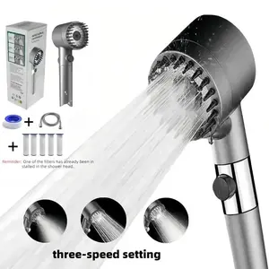 9-piece pressure showerhead, 3-speed adjustable bathroom portable shower massage, one-click water stop showerhead filter, stainless steel panel, universal interface,  filter element showerhead bathing pet outdoorfun Massage Handheld Shower High brush head