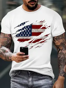 American Flag Distressed Graphic T Shirt for Men | Patriotic USA Ripped Flag Print Tee | Bold Freedom Streetwear Fitted Short Sleeve Shirt | Gym Workout Casual Mens Top | Veteran Support Style | TikTok Viral Trending Men Fashion Gift Menswear