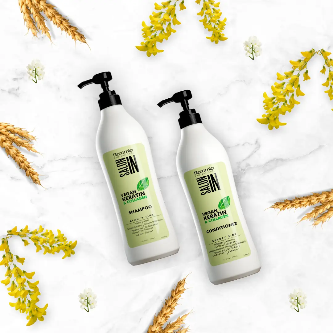 Vegan Keratin & Collagen Duo: Shampoo + Conditioner Set 33.8oz | Acacia Seyal Collagen + Wheat & Soy Proteins | Deep Hydration & Softness | Salt-Free, Vegan