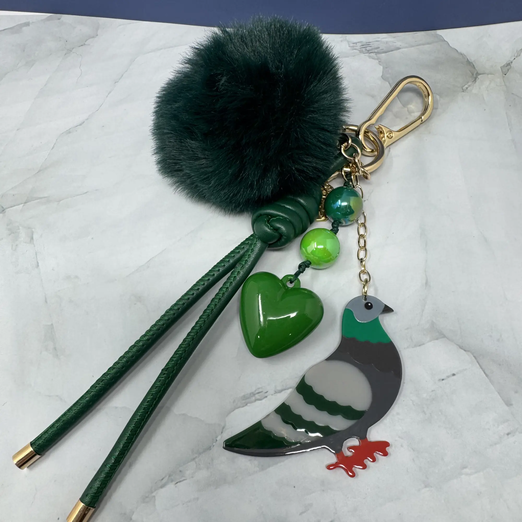 Pigeon Pom Pom Bag Charm Keychain