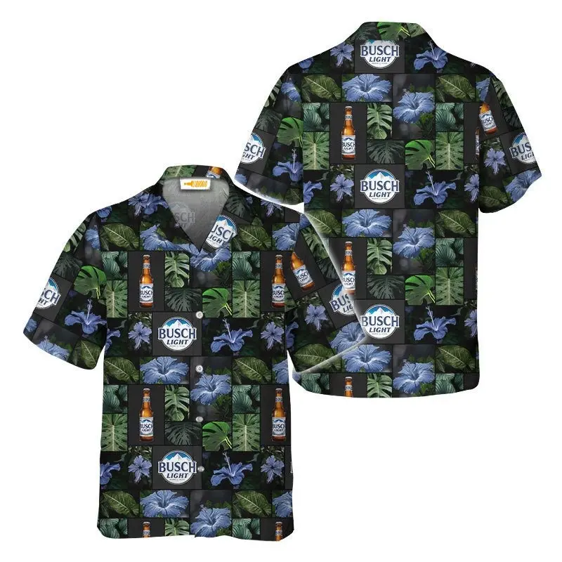 Busch Light Tropical Hibiscus Flower Hawaiian Shirt summer vacation , Button Up Shirt, Gift for man and woman, Father day