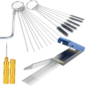 Carburetor Cleaning Kit, Premium Gun Jet Cleaner, Stainless Steel 13 Clean Line Set, 9 Cleaning Needles, 6 Nylon Brushes, 1 Pointed Picks,1 Throttle Wrench