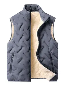 Men's Solid Color Thermal Lined Quilted Vest Zipper Jacket Gilet, Regular Fit Casual Pocket Design Sleeveless Outerwear for Fall & Winter, Men's Clothes for Daily Wear