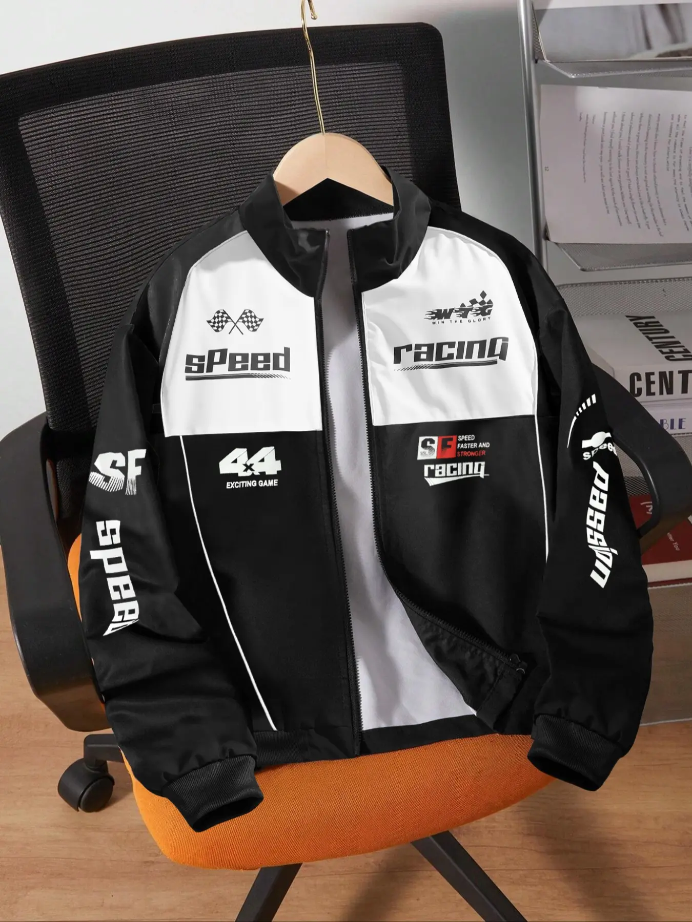 Colorful splicing Patchwork Bomber men's racing themed letter printed long sleeve jacket, a casual, Fitted motorcycle jacket, Casual Fashion Jacket suitable for daily sports and outdoor activities, Coats, Menswear, Biker Jackets