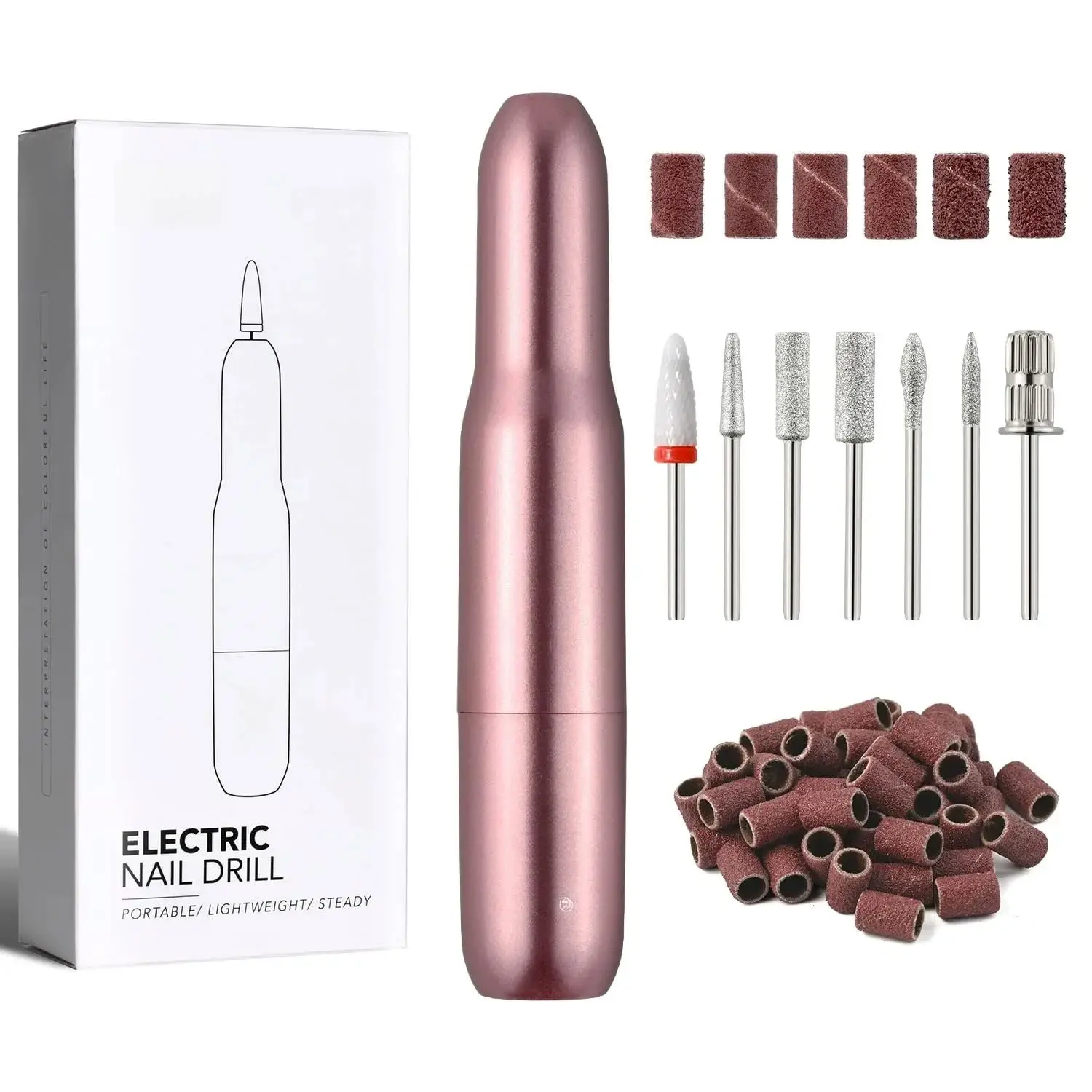 Portable USB Nail Drill Machine Kit, Beauty Care Supplies for Acrylic & Gel Nails with 7 Bits & 51 Sanding Bands for Home & Salon Use