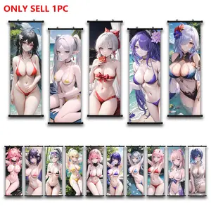 1pc Plastic Hanging Painting, Artistic, Swimsuit Anime Girls Wall Art Canvas Poster, Cute Kawaii Anime Pattern Art Poster Print Wall Paintings, Ideal For Bedroom, Office, Living Room, Wall, Home Decoration, Perfect Gift Idea