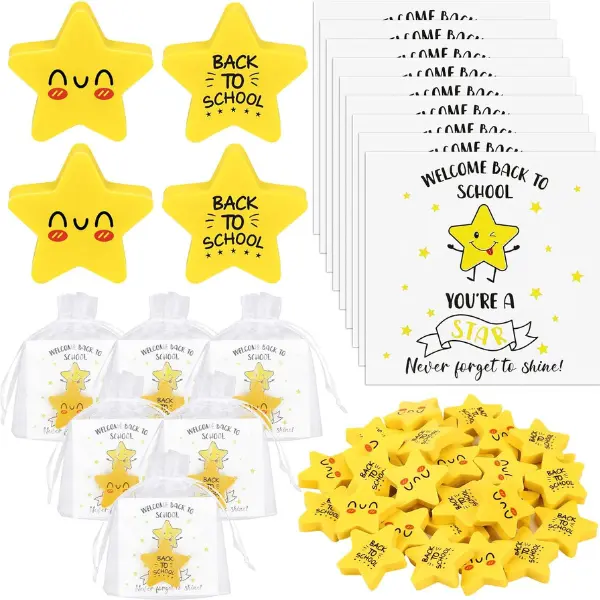Fun Star-Shaped Eraser Correction Tool Sets (30PCS) with Greeting Cards & Organza Bags, Student Back-to-School Gifts, Teacher Classroom Prizes & Goodie Bag Fillers