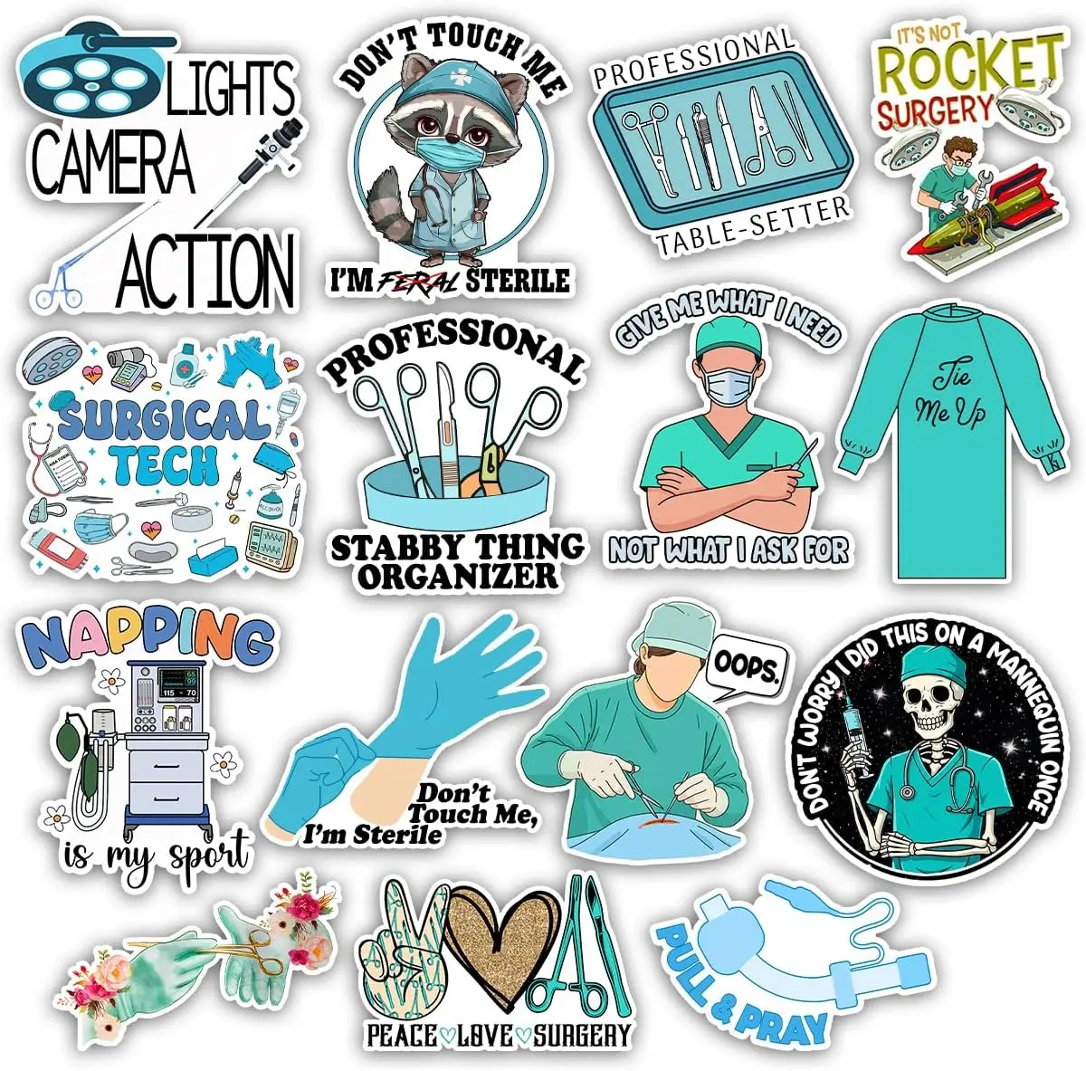 Surgical Tech Sticker Pack, Funny OR Nurse Sterile Processing Technician Surgery Sticker, Surgeon Technologist Gift, Healthcare Decoration for Laptop Tablet Water Bottle Vehicles