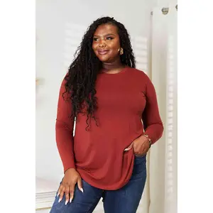 Zenana Full Size Long Sleeve Round Neck Round Hem Top