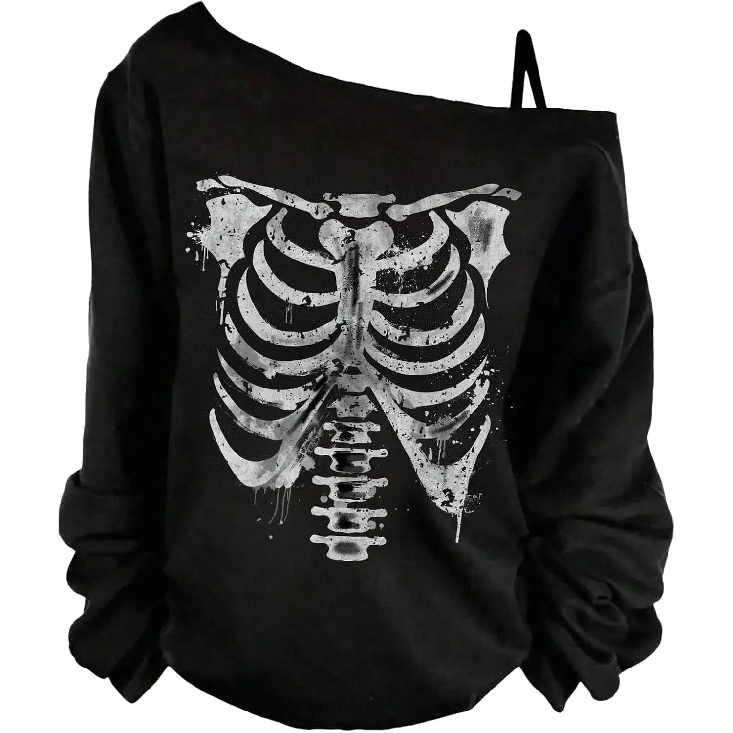 Women's Plus Size Gothic Skull Graphic Tees Asymmetrical  Long Sleeve T Shirt Loose Y2K Tops