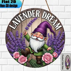 Vintage Lavender Dream Gnome Round Wooden Sign 8x8 Inches, Summer Decoration Gift, Simple Warm Style for Balcony & Courtyard