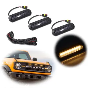 3PCS Brand new and quality Smoked Amber LED Front Grille lamps Lights Accessories For Ford Bronco 2021 2022 2023