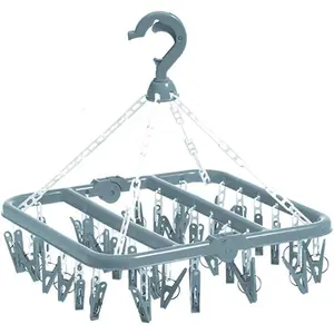 Clip and Drip Hanger Clothes Hanger Drying Rack 32 Clips (Light Blue)