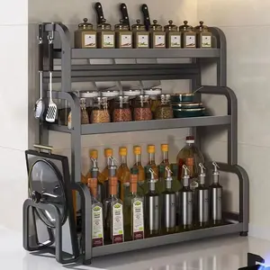 Kitchen shelf stainless steel condiment knife rack countertop chopsticks oil salt sauce vinegar seasoning multifunctional storage