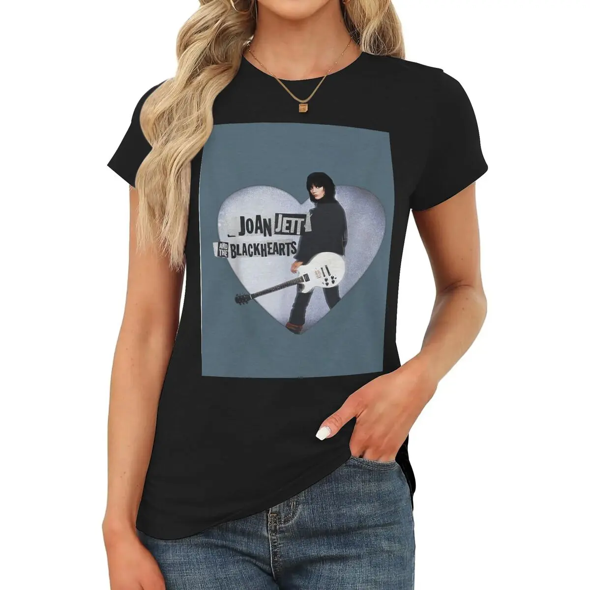Women's Graphic T-Shirt, Fitted Joan Jett Simple Style Cotton Blend Tee, Casual Short-Sleeve Round Neck for Birthday Party Outfits, Teacher, Shortsleeve, Thanksgiving, Birthday Theme, Easter, Valentines Day, Baby, Athletic, Polyester Blend