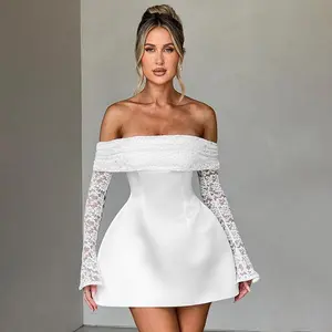 SUPÊR VÃLUE CHOICE   navideñas para Hauliday Szn New Year's   2026 Stylish one-shoulder long-sleeved, sexy and slimming lace short dress lisa fathersdaygiftideas