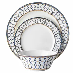 3 Piece Bone China Modern Round Dinnerware Dishset, Dishes Sets for Kitchen, Dinner Plate, Dessert Plate, Soup Bowl, Not Suitable for Microwave