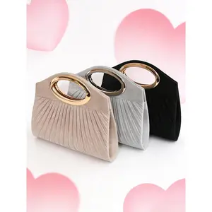 Valentine's Day Elegant Sequin Evening Handbag for Women, Fashionable Metal Ring Handle Handbag, Pleated Surface Design, Double Magnetic Clasp, Suitable for Weddings, Parties, Dinners, Stylish and Elegant Handbag