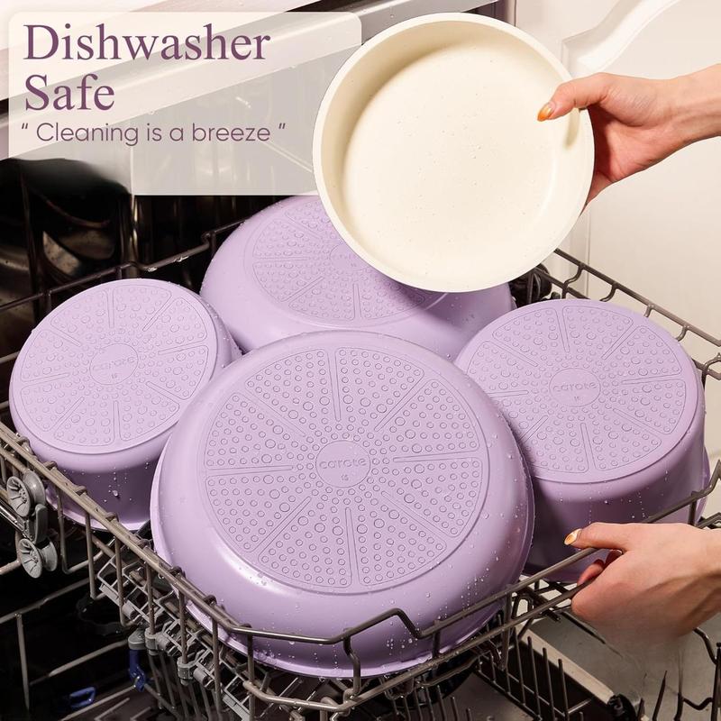 CAROTE Pots and Pans Set Non Stick, Cookware Sets, 19pcs Kitchen Set, Oven/Fridge Safe, Space Saving Pots Set, Nonstick Set with Versatile Removable/Detachable Handle, Induction RV Set, Purple